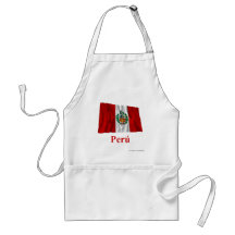 Peru Waving Flag with Name in Spanish Aprons