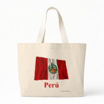Peru Waving Flag with Name in Spanish Bags