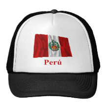 Peru Waving Flag with Name in Spanish Hat