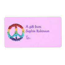 Pesonalized gift tag label with peace sign