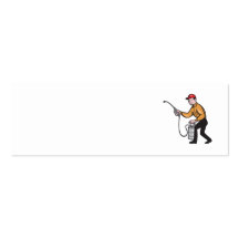 Pest Control Exterminator Worker Spraying Cartoon Business Card Template