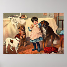Pet Dogs Begging for Cake Vintage Print
