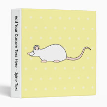 Pet White Mouse. Yellow Polka Dot Background. 3 Ring Binder
