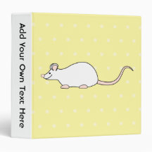 Pet White Mouse. Yellow Polka Dot Background. Vinyl Binders
