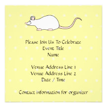 Pet White Mouse. Yellow Polka Dot Background. Personalized Announcements