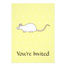 Pet White Mouse. Yellow Polka Dot Background. Custom Invite