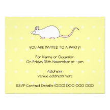 Pet White Mouse. Yellow Polka Dot Background. Custom Invites