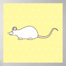 Pet White Mouse. Yellow Polka Dot Background. Print
