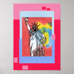 Peter Max style Statue of Liberty collage Poster