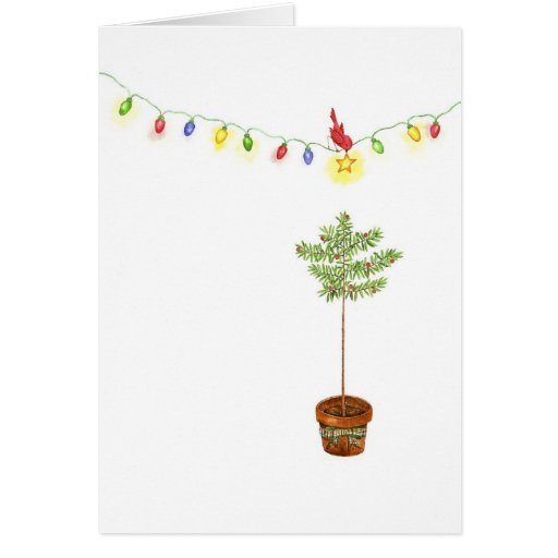 Petit arbre de Noël rouge d'oiseau Cartes De Vœux