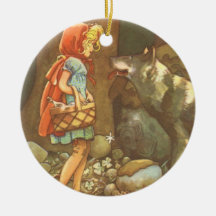 Petit capuchon rouge vintage et loup dans la forêt ornements