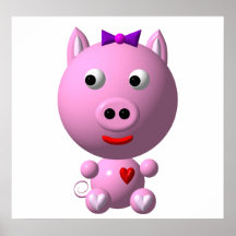 Petit porcin rose mignon avec les coeurs et l'arc  affiches