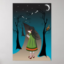 Petite fille avec l'affiche de cerfs communs de bé