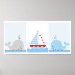 Petites copies d'art de baleine bleue et de voilie affiches