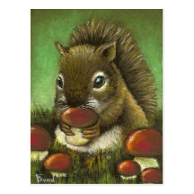 Petits écureuil et champignons cartes postales