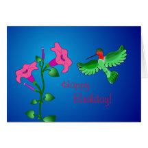Pétunia de joyeux anniversaire avec le colibri carte