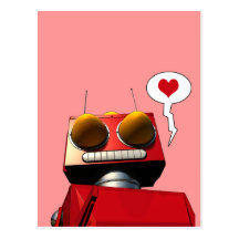 Peu de carte postale rouge d'amour de robot