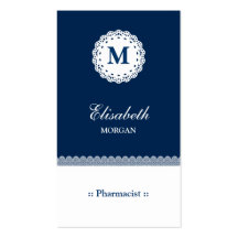 Pharmacist Blue White Lace Monogram Business Cards
