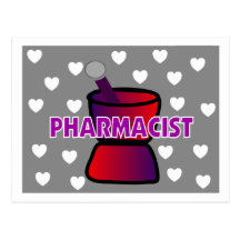 PHARMACIST GREY WHITE HEARTS POST CARD