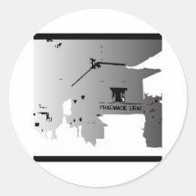 PHARMACY ABROAD BLACK AND WHITE ILLUSTRATION STICKER