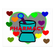 "PHARMACY"  Multi Colour Hearts Postcards