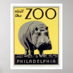 Philadelphia PA Zoo Hippo 1936 WPA Poster