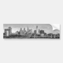 Philadelphia skyline in black and white bumper sticker