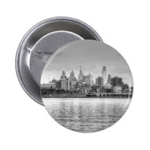 Philadelphia skyline in black and white buttons