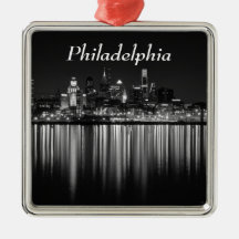 Philly night b/w christmas tree ornament