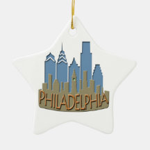Philly Skyline newwave beachy Christmas Ornaments