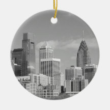 Philly skyscrapers black and white christmas ornaments