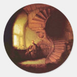 Philosopher In Meditation. By Rembrandt Van Rijn Round Sticker