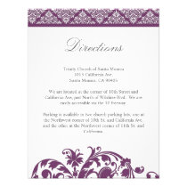 Phlox Purple Damask Wedding Direction Card invitations