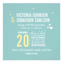 Photo Aqua and Yellow Zig Zag Typography Wedding Personalized Invites