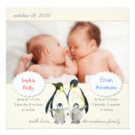 Photo Birth Announcement for Twins :Penguin Family