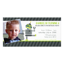 PHOTO BIRTHDAY PARTY INVITE :: robot dancing 1L Photo Card