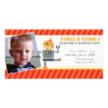 PHOTO BIRTHDAY PARTY INVITE :: robot dancing 2L Photo Card Template