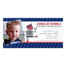 PHOTO BIRTHDAY PARTY INVITE :: robot dancing 3L Personalized Photo Card