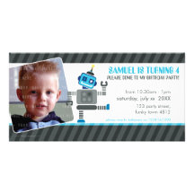 PHOTO BIRTHDAY PARTY INVITE :: robot dancing 4L Photo Card Template