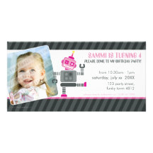 PHOTO BIRTHDAY PARTY INVITE :: robot dancing 5L Photo Greeting Card
