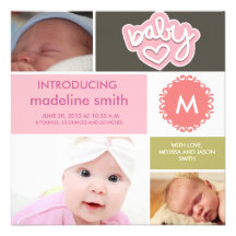Photo block baby girl announcement