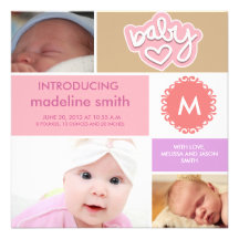 Photo block baby girl announcement
