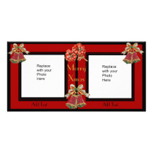 Photo Card Black Gold Floral Double Xmas