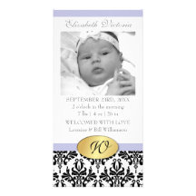 Photo Card Monogram Damask Birth Announcement