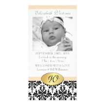 Photo Card Monogram Damask Birth Announcement