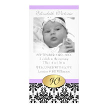 Photo Card Monogram Damask Birth Announcement
