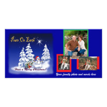 Photo Card with snowman cartoon design templat ...