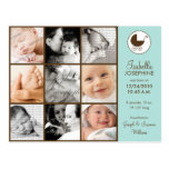 Photo Collage Aqua Green Baby Birth Announcement Post Card