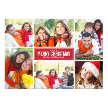 Photo Collage Christmas Greeting Card | Deep Red Invitation