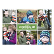 Photo Collage Christmas Greeting Card | Green Custom Announcement